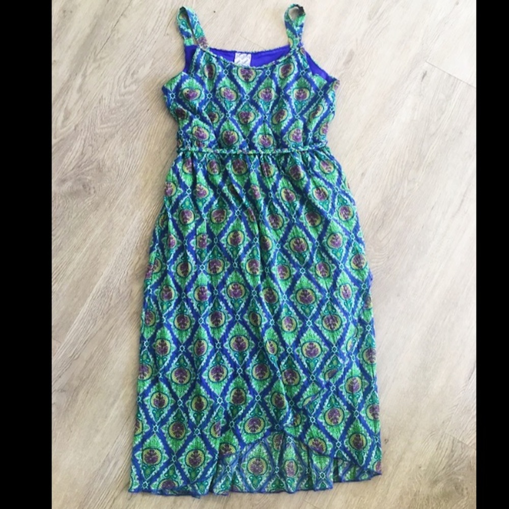 GREEN AND PURPLE FLORAL DISNEY SUMMER DRESS SIZE L